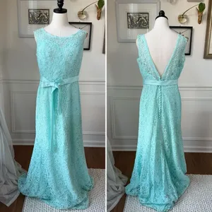 Morilee Aqua Blue Green Lace Sequin Formal Gown $185 thumbnail 2