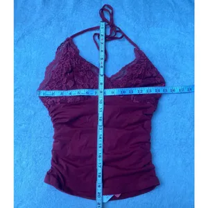Romwe Whimsigoth Y2K Size S Top Contrast Lace Ruched Tie Back V-Neck Top Vest Red thumbnail 9