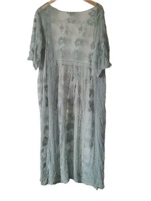 POL Sage Green Floral Lace Embroidered Maxi Kimono Duster Size S/M thumbnail 3