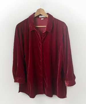 Coldwater Creek Velvet Button Up Red Western Boho Lagenlook Cranberry Blouse L thumbnail 1