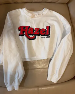 Hazel White Cropped Sweatshirt with Red Logo thumbnail 1