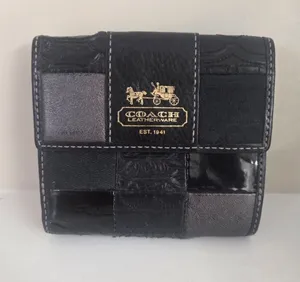 Coach Patchwork Black Gray Trifold Wallet thumbnail 1
