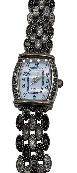 Miz Berger Women's Marcasite‎ Style Quartz Bracelet Watch Silver Tone thumbnail 1
