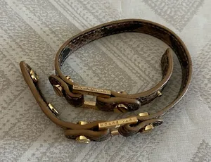 Tory Burch Brown/Tan Animal Print Leather w/ Gold Grommets Double Wrap Bracelet thumbnail 1