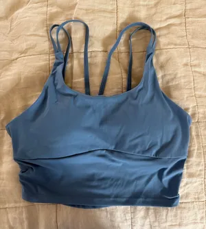 Double-Strap Blue Stretch Crop Sports Bra thumbnail 1