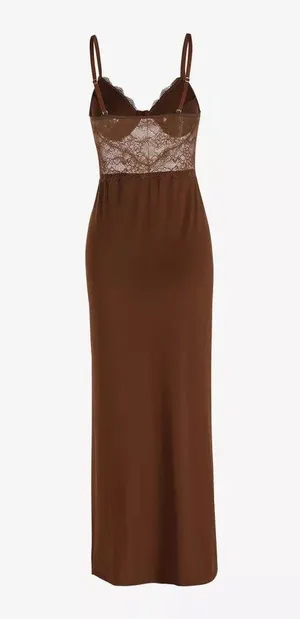 Sexy Brown Spagetti Lace Bustier Long Slit Maxi Bodycon Valentine Day Sexy Dress Mesh Lace Nwot Bodycon thumbnail 7