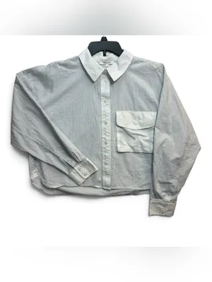 Madewell Women’s Striped Oversized Button-Up Shirt Size L White Blue Cotton thumbnail 3