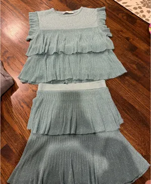 ZARA Blue Sparkly Top Skirt Set thumbnail 1
