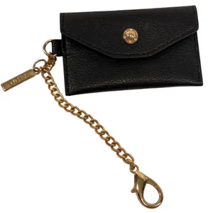 Aldo Black Pebbled Faux Leather Envelope Card Holder Wallet with Gold Chain Clip thumbnail 1