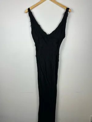 Sndys Gina Black Lace Trim Satin Maxi Dress Women’s‎ Sz L thumbnail 3