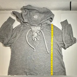WILDFOX‎ Sweatshirt Hoodie Women’s Small Gray Oversized Lace Up Hutton USA Made thumbnail 5