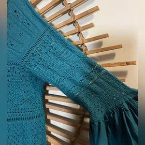 Free People Once Upon A Time Teal Lace Knit Bell Sleeve Top Fairy Boho thumbnail 6