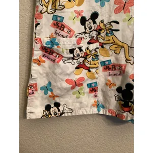 Disney Mickey & Pluto "My Best Friend" Butterfly V-neck Nurse Scrub Top M thumbnail 2