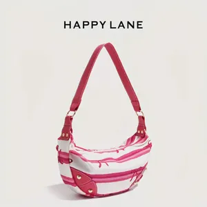 Pink Stripe Coquette Crescent Hobo Shoulder Bag Scarf Print NIP thumbnail 10