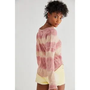 Free People Come And Get It Washed Top Size Medium Pink Cream Slouchy V-neck thumbnail 4