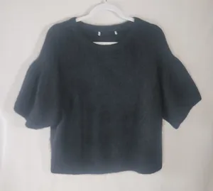 Banana Republic Black Fuzzy Alpaca Blend Puff Short Sleeve Crew Neck Sweater XL thumbnail 1