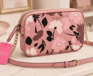 Kate Spade Floral Pebbled Leather Crossbody Pink Center Divider NWT thumbnail 1