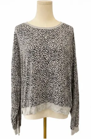 Z Supply Leopard Print Pullover Sweatshirt Top Size M Gray Black thumbnail 1