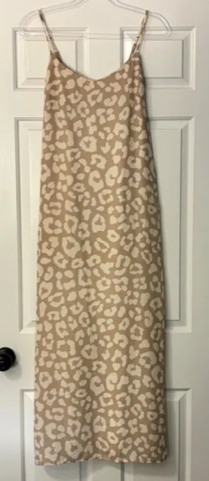 Pink Lily Beige Cream Abstract Dot Slip Midi Dress S Spaghetti Straps Casual thumbnail 1