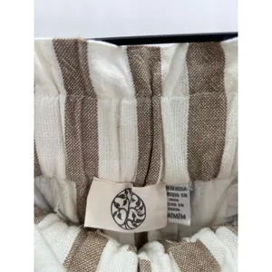 Women's Striped Cotton Paperbag Waist Blend Pants Medium Neutral Minimalist‎ thumbnail 7