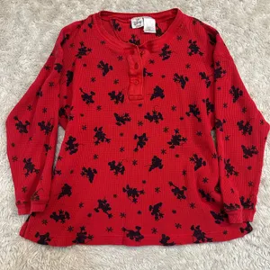 Vintage 90s Disney Store Red Waffle Knit Christmas Mickey Mouse Henley Womens thumbnail 1
