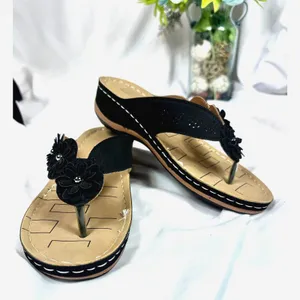 Lightweight Low Wedge Thong Sandals Black 10 thumbnail 5