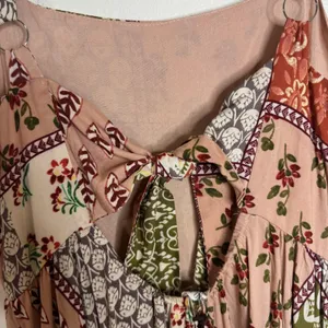 Anthropologie ATL The Label Dress Gypsiana ruffle ladies M Pink Boho Patchwork Maxi Rayon thumbnail 9