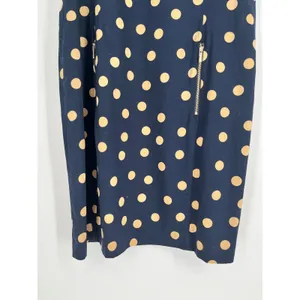 ANNE KLEIN Polka Dot Sheath Dress Womens 12 Navy Blue Tan Sleeveless Pockets thumbnail 5