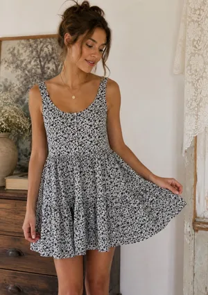 &‎ Other Stories Black White Floral Tiered Babydoll Mini Dress Womens Small thumbnail 1
