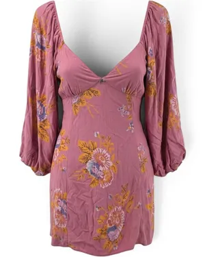 Free People Tunic Womens L OB1910773 Pink Floral‎ Boho Balloon Sleeve EXCELLENT thumbnail 1