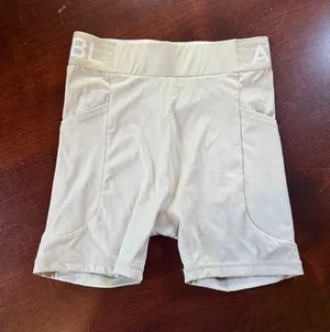 AYBL Pocket Style Bike Shorts Work Out Athletic Shorts Size Small Cream / Gray thumbnail 1