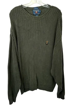 VTG Chaps Ralph Lauren XL Sweater Green Ribbed Cotton Heavyweight Fisherman 1023 thumbnail 1