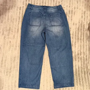 Flamingals Blue Barrel Jeans High Rise Medium Wash Curved Leg Denim Size L thumbnail 8