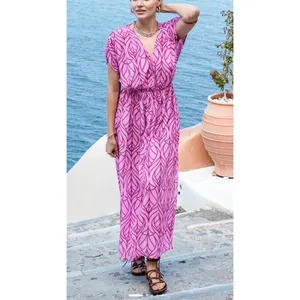 Cupshe‎ NWT Abstract Leaf Print Maxi Dress Maroon Pink V-Neck BeacH XL Boho thumbnail 2