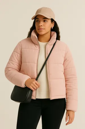 Levi’s Light Pink Puffer Jacket Size XL Cozy Quilted Winter Coat thumbnail 1