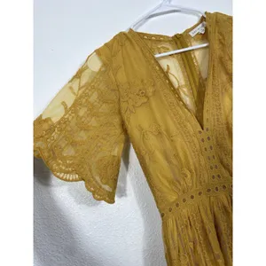 Socialite mustard embroidered lace plunge maxi dress Size Xs 100% Nylon & Cotton thumbnail 6