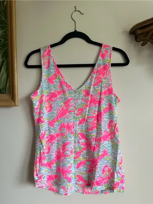 Lilly Pulitzer Gigi Tank Lobstah Roll Pop Up Womens Small Green Pink Blue thumbnail 6