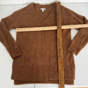Nine West Metallic Sparkle Knit V Neck Long Sleeve‎ Sweater Brown Womens Small Minimalist thumbnail 6