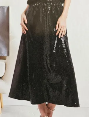 Serra‎ sequin elastic waist midi skirt black size large thumbnail 1