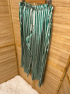 Victoria’s Secret satin green white stripe wide leg pajama pants woman’s XL thumbnail 2