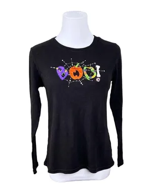 BCTC Apparel Halloween BOO! Black Long Sleeve T-shirt SMALL 4-6 Whimsical Casual thumbnail 1