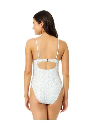 NWT California Waves Ditsy Wide Rib Tunneled One-Piece Swimsuit Blue Combo M thumbnail 6