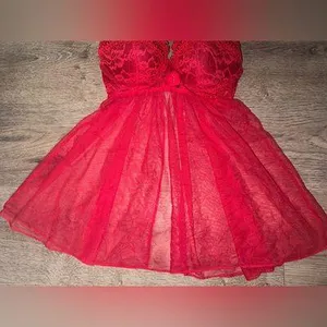 Victoria’s Secret Red Lacy Baby Doll Mini Lingerie Dress 34C thumbnail 3