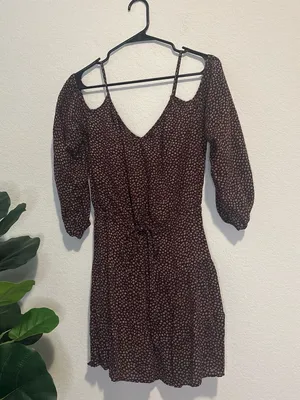 Paige of shoulder Long Sleeve Floral Mini Dress in dark purple thumbnail 3