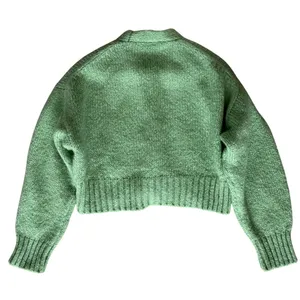 Zara Knit Sweater Open Front Long Sleeve Cardigan Size Small Green thumbnail 2