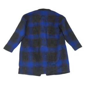 Armani Exchange AX Coat Women's XS Oversized Blue‎ Black Plaid Wool Blend Jacket thumbnail 2