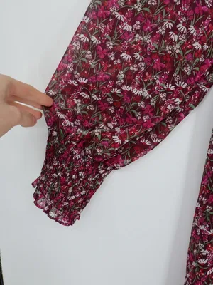 Draper James RSVP Smocked Floral Dress L Burgundy Metallic Long Sleeve Cottageco thumbnail 8