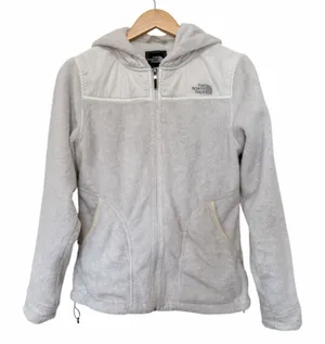 The North Face White Fuzzy Full Zip Hooded Jacket Sz S thumbnail 1