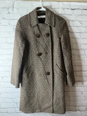 Trina Turk Brown Tweed Double-Breasted Pea Coat size medium thumbnail 1