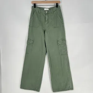 Vervet Cargo Wide Leg Jeans Army Green High Rise Utility 100% Cotton Size 26 thumbnail 2
